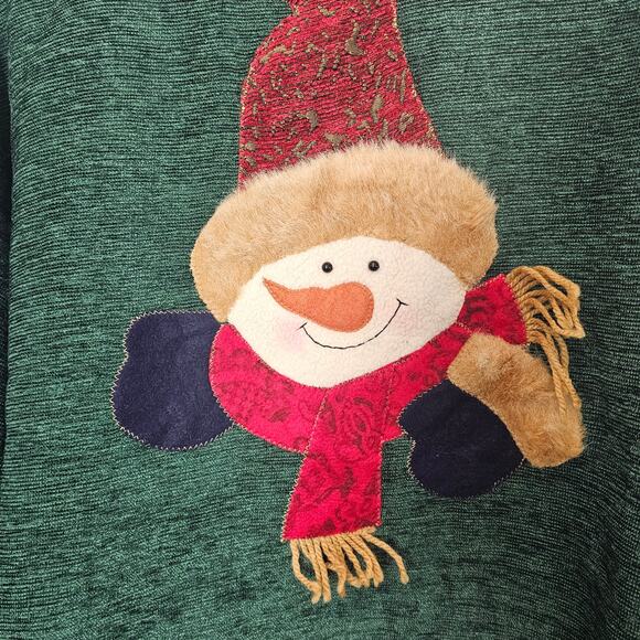 Vintage Christmas Cardigan Womens 2X Green Embroidered Snowman Cottage Granny - Picture 10 of 13